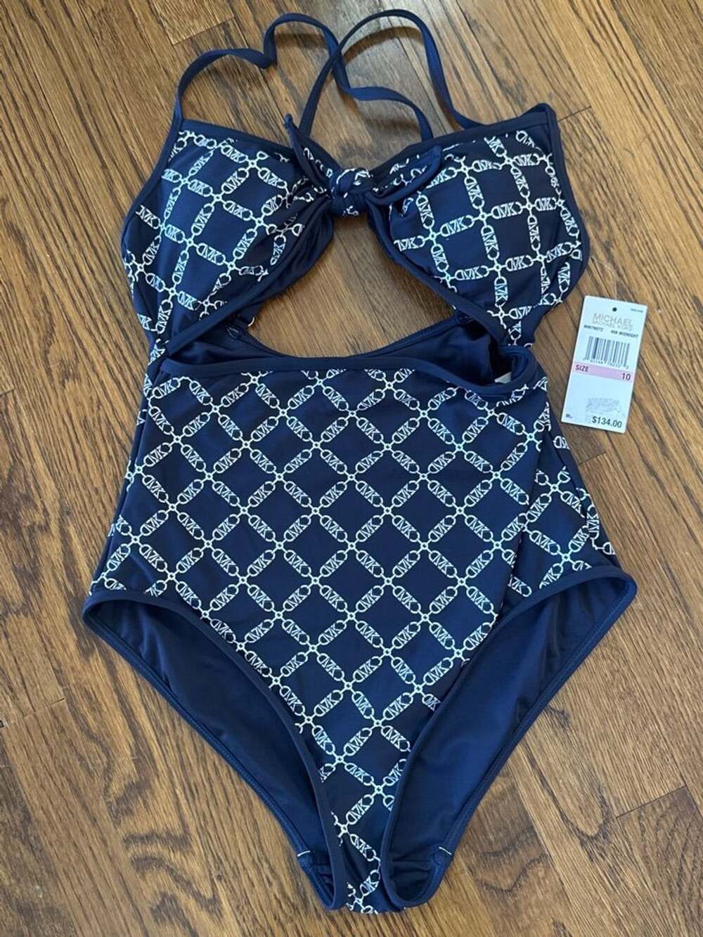 Michael Kors Chain Link Cutout One Piece Swimsuit Size 10 Midnight BNWT